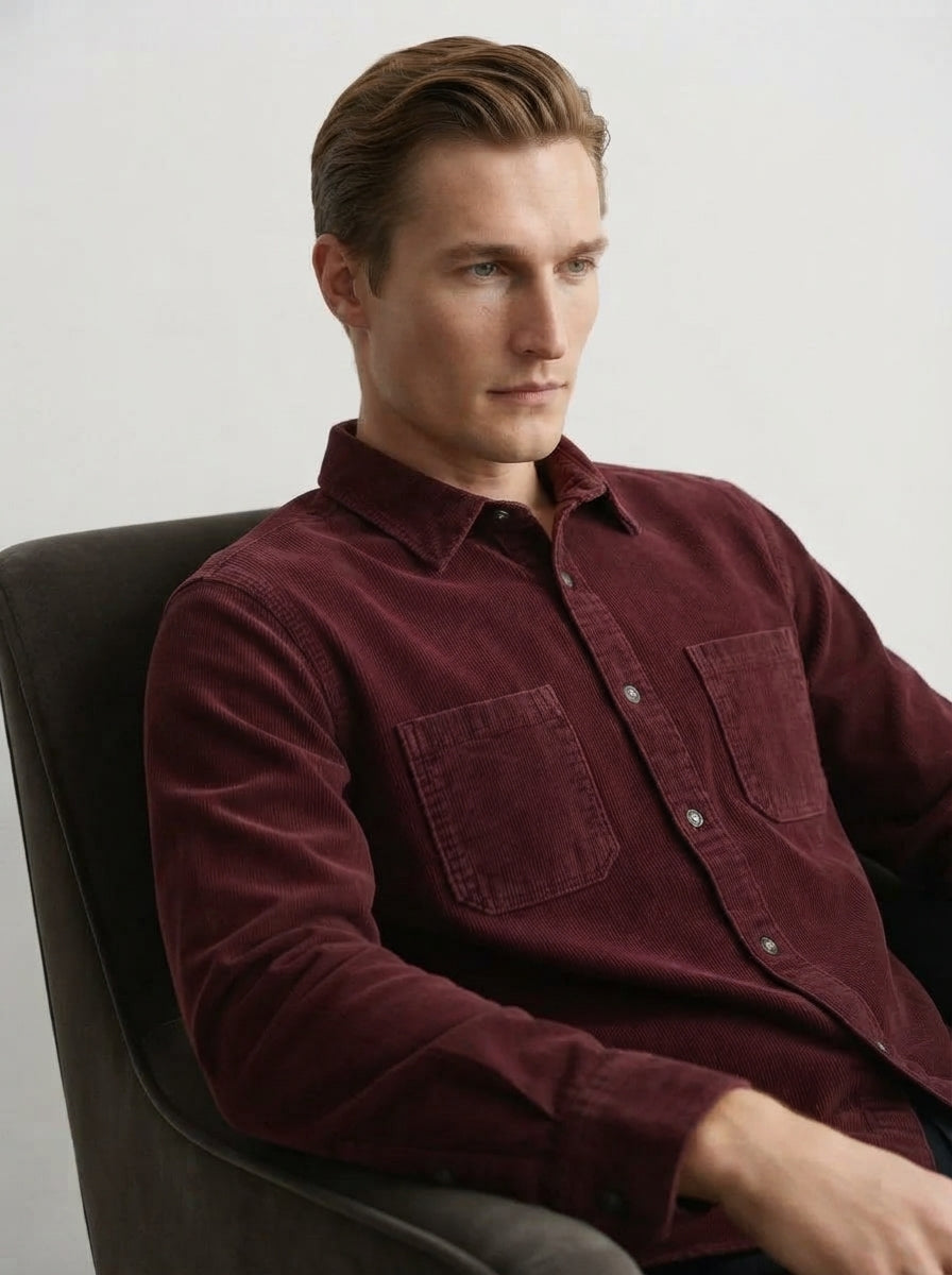 Men's Casual Corduroy Lapel Collar Overshirt