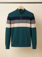 Casual Striped Cotton Quarter-Zip Sweater