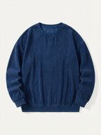 Casual Corduroy Drop Shoulder Sweatshirt - Dusty Blue Flat
