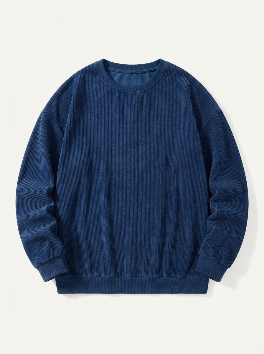 Casual Corduroy Drop Shoulder Sweatshirt - Dusty Blue Flat