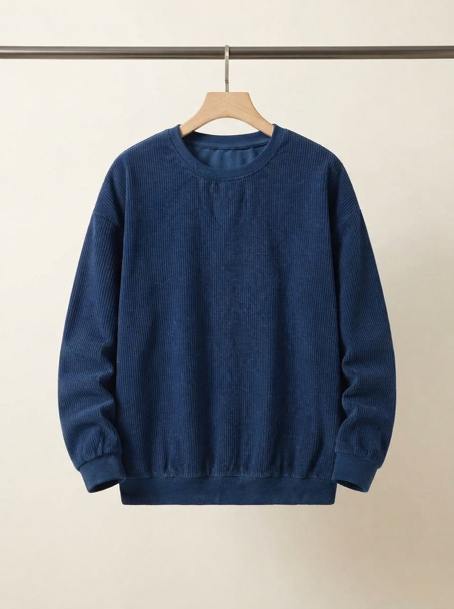 Casual Corduroy Drop Shoulder Sweatshirt - Dusty Blue Hanging