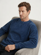 Casual Corduroy Drop Shoulder Sweatshirt - Dusty Blue Model Seated