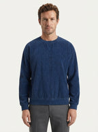 Casual Corduroy Drop Shoulder Sweatshirt - Dusty Blue Model Studio