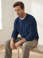 Casual Corduroy Drop Shoulder Sweatshirt - Dusty Blue Natural Seated