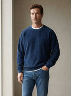 Casual Corduroy Drop Shoulder Sweatshirt - Dusty Blue Natural Wall