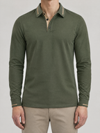 Ribbed Knit Long Sleeve Polo Shirt