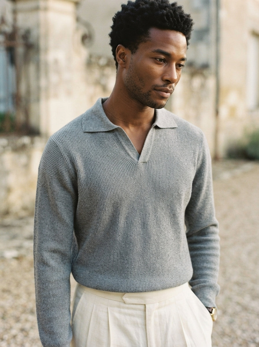 Men's Smart Casual Textured Knit Polo Sweater