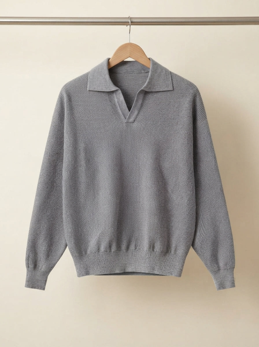 Men's Smart Casual Textured Knit Polo Sweater