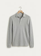 Fitted Long Sleeve Polo Waffle Shirt