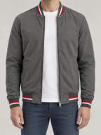 Striped Trim Varsity Jacket