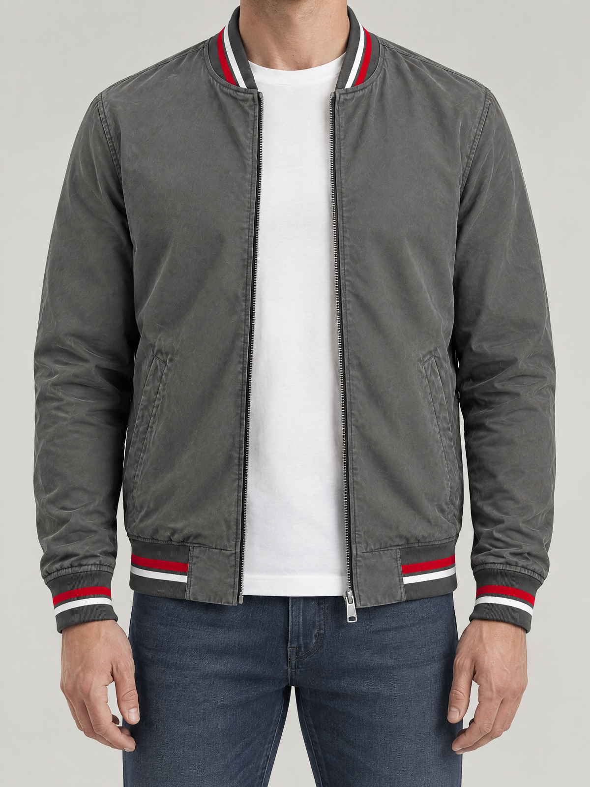 Striped Trim Varsity Jacket