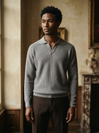 Men's Smart Casual Textured Knit Polo Sweater