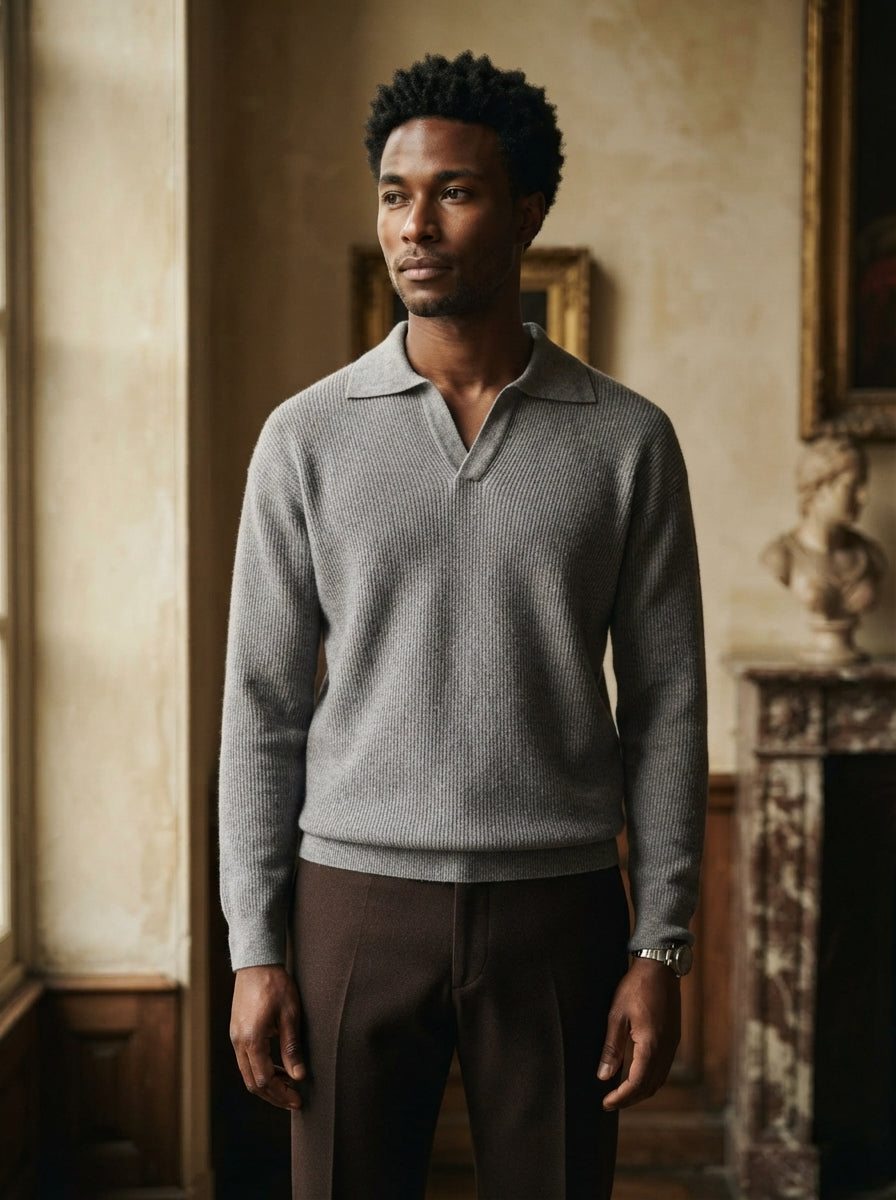 Men's Smart Casual Textured Knit Polo Sweater