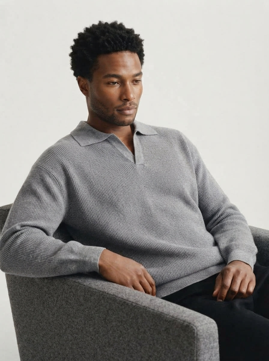 Men's Smart Casual Textured Knit Polo Sweater