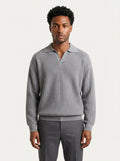 Men's Smart Casual Textured Knit Polo Sweater