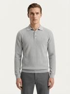 Fitted Long Sleeve Polo Waffle Shirt