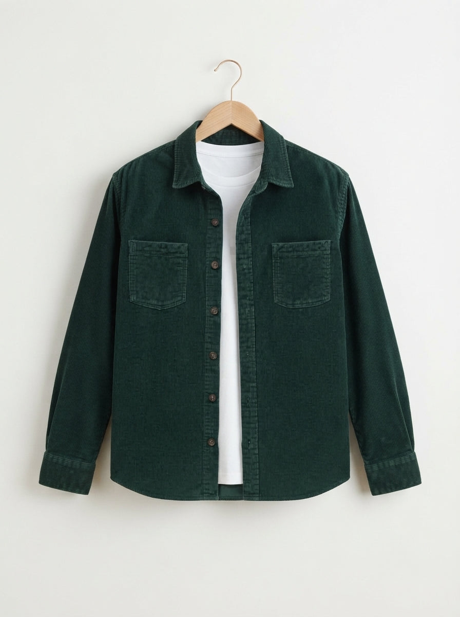 Men's Casual Corduroy Lapel Collar Overshirt