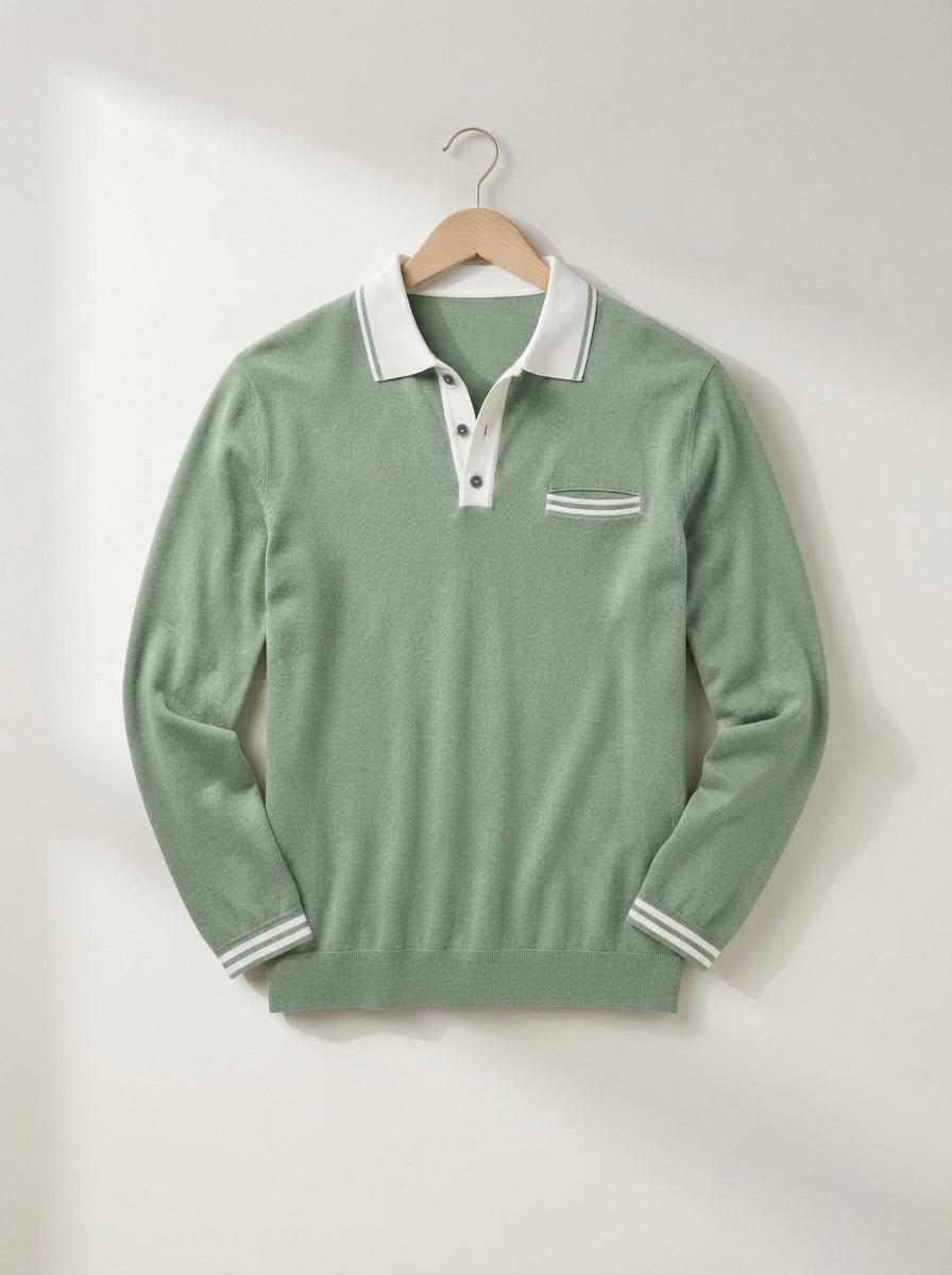 Long Sleeve Polo Shirt Contrast Collar