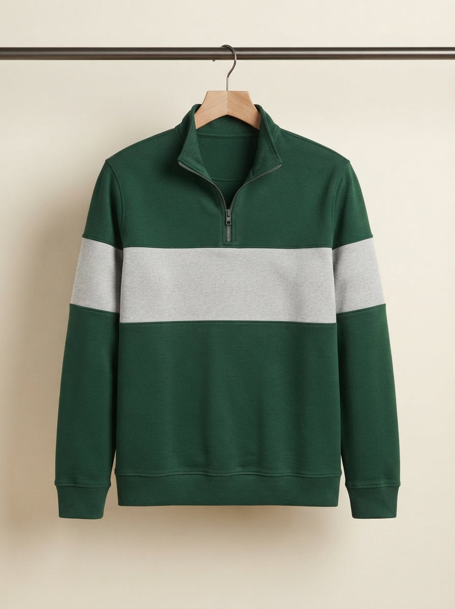 Casual Knitted Colorblock Half-Zip Sweatshirt