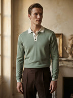 Long Sleeve Polo Shirt Contrast Collar