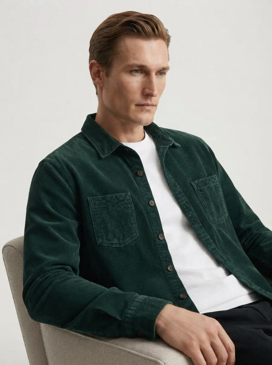 Men's Casual Corduroy Lapel Collar Overshirt