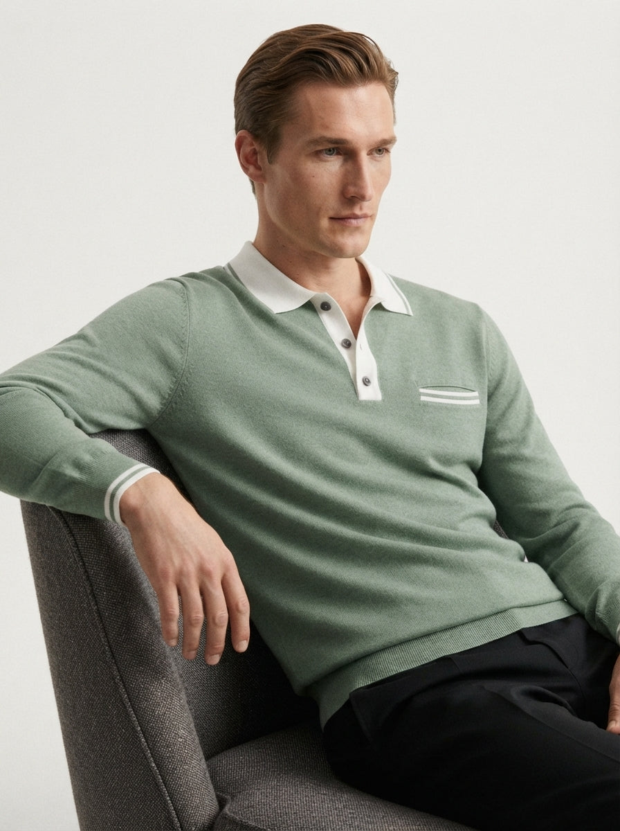 Long Sleeve Polo Shirt Contrast Collar