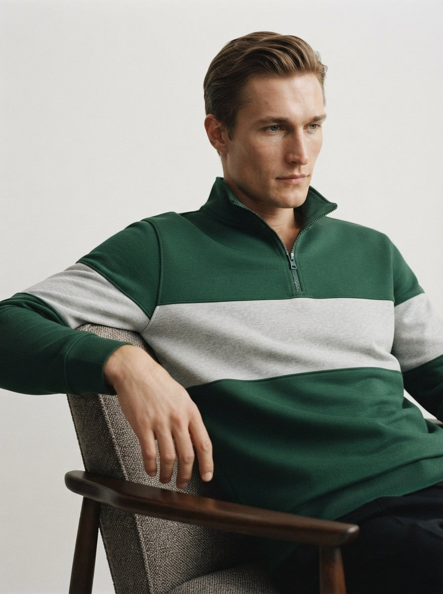 Casual Knitted Colorblock Half-Zip Sweatshirt