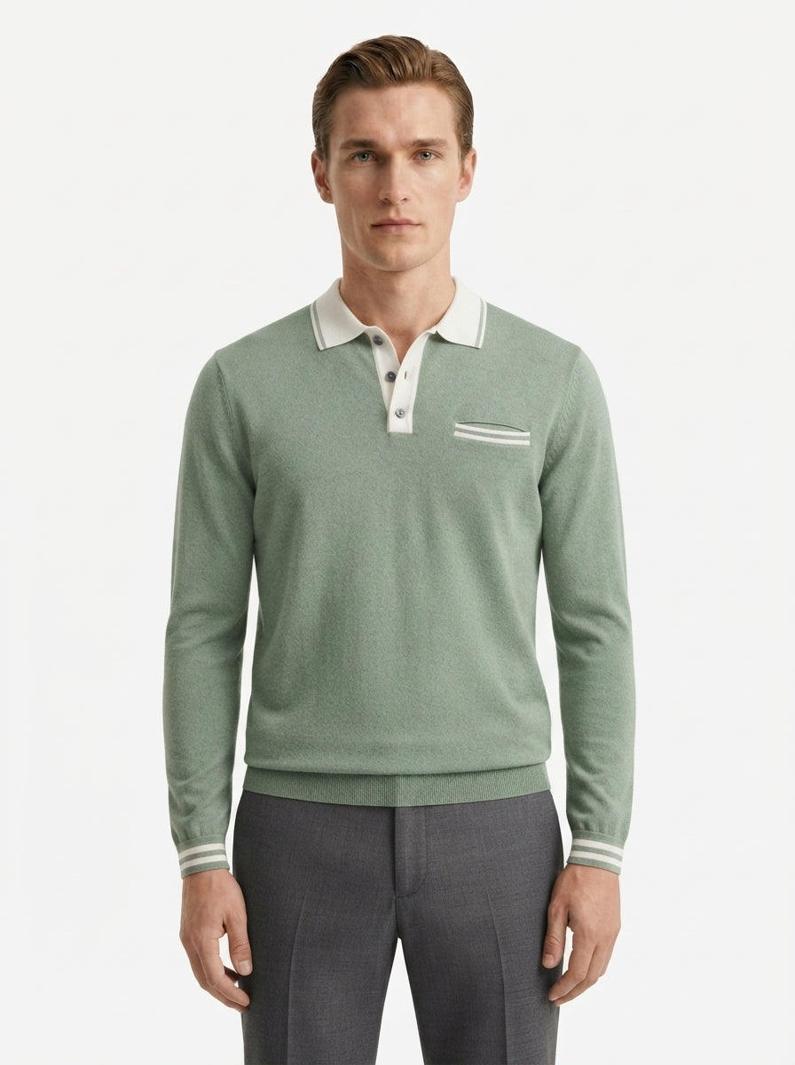 Long Sleeve Polo Shirt Contrast Collar
