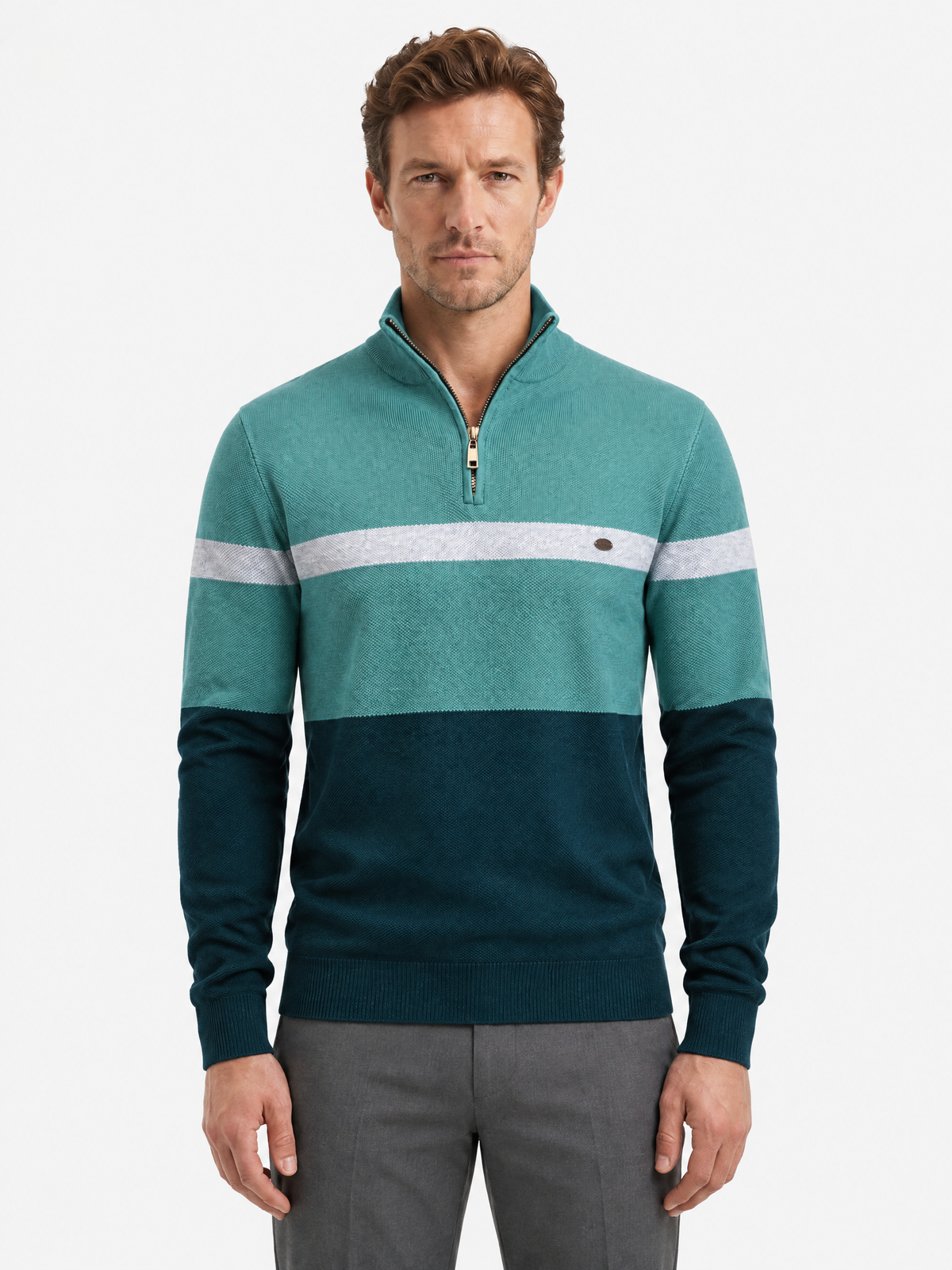 Colour Block Cotton Quarter-Zip Sweater