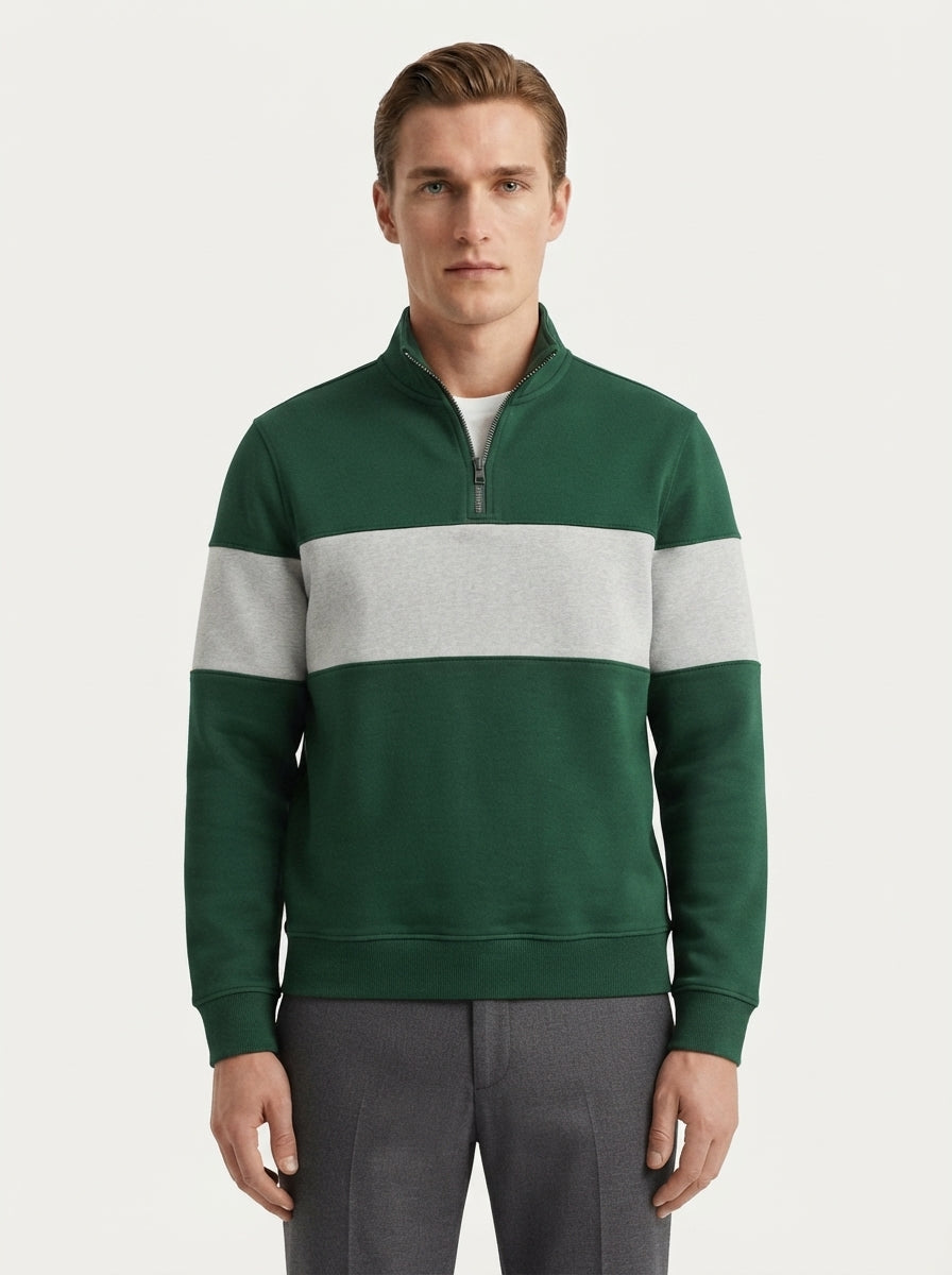 Casual Knitted Colorblock Half-Zip Sweatshirt