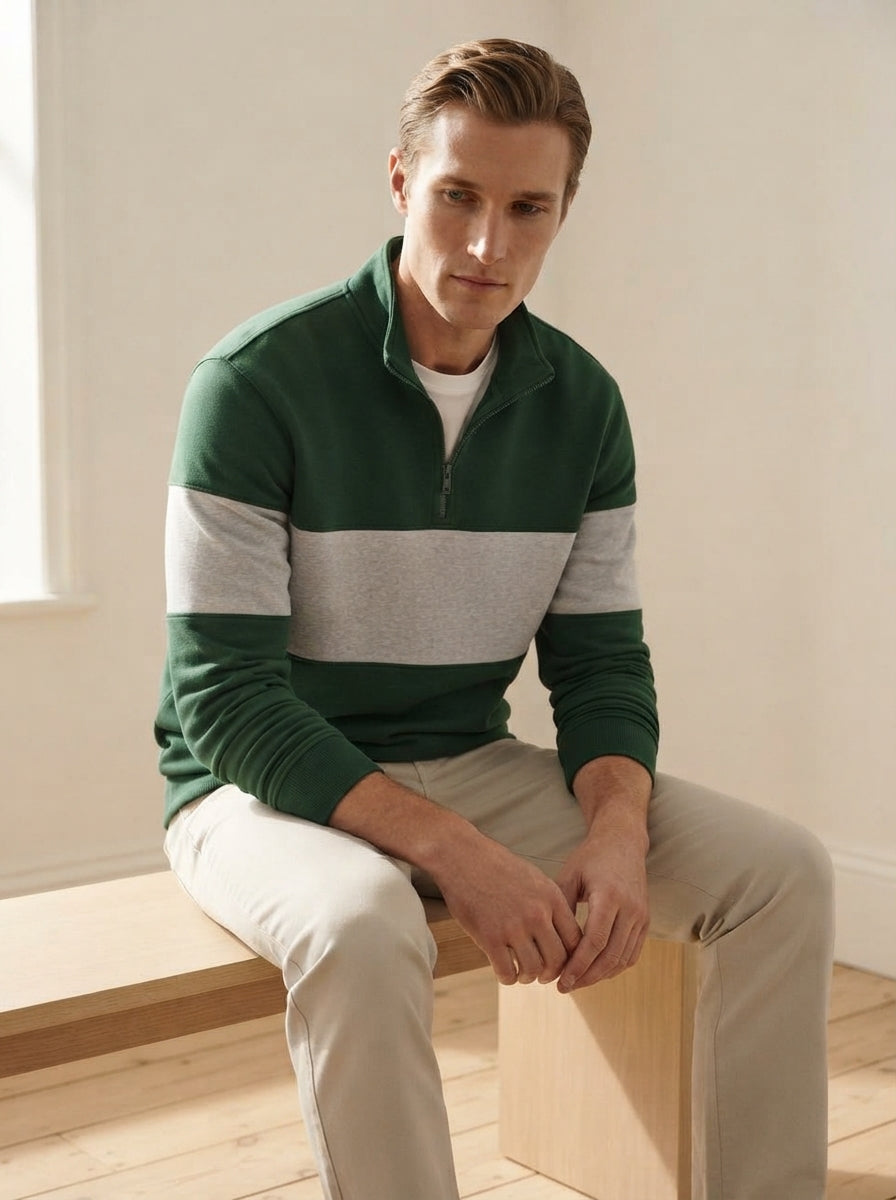 Casual Knitted Colorblock Half-Zip Sweatshirt