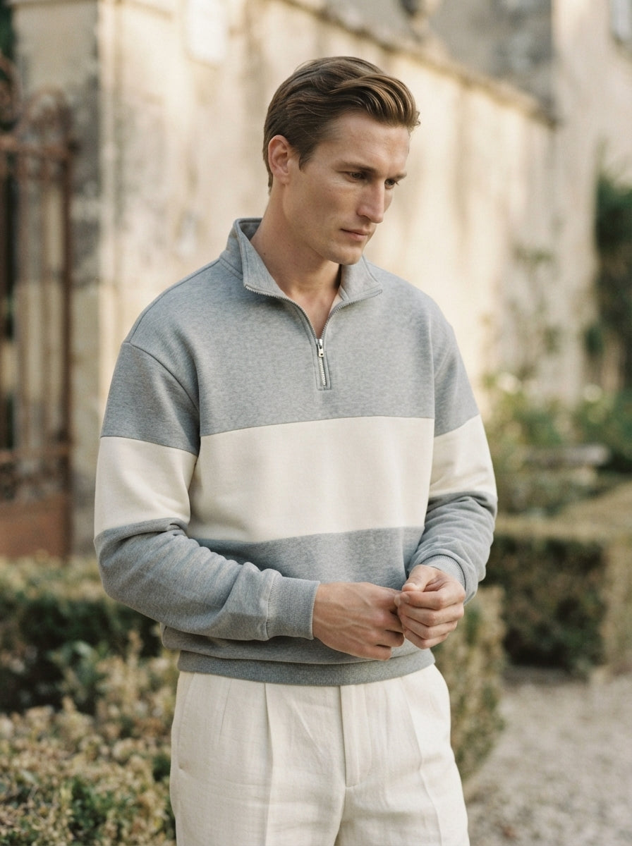 Casual Knitted Colorblock Half-Zip Sweatshirt