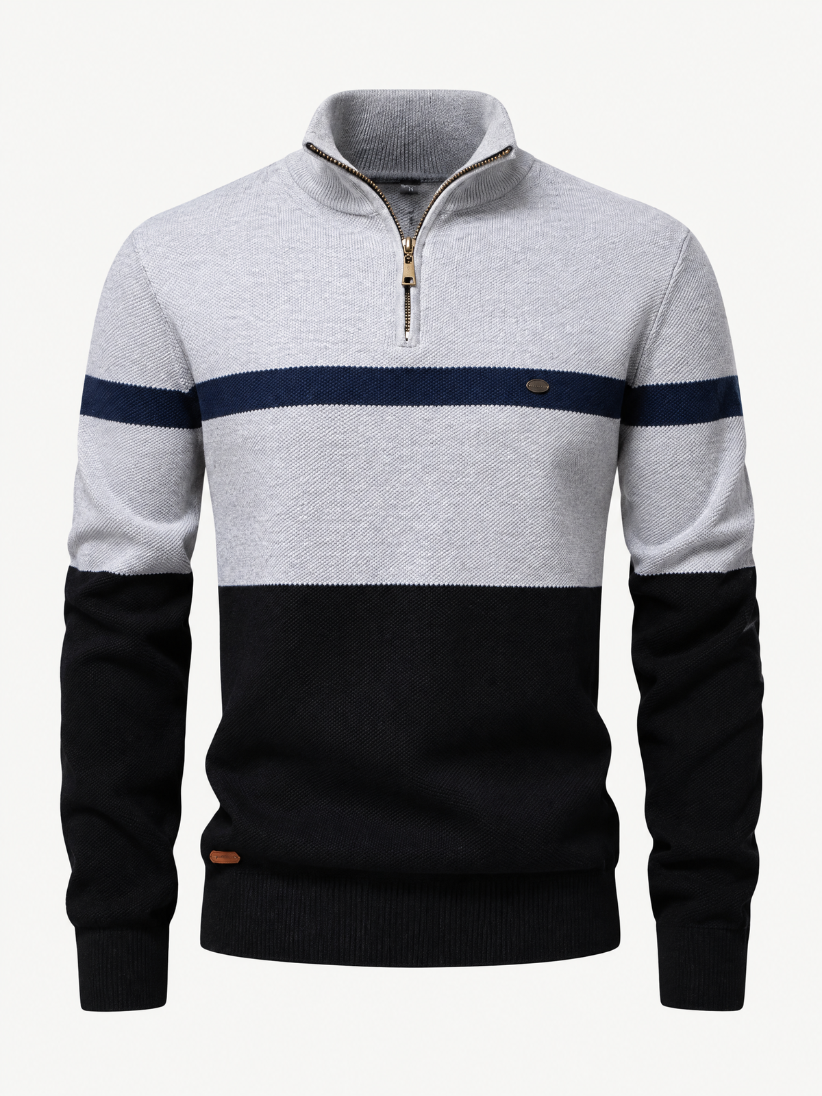 Colour Block Cotton Quarter-Zip Sweater