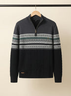 Cozy Cable Knit Two-Tone Quarter-Zip Sweater