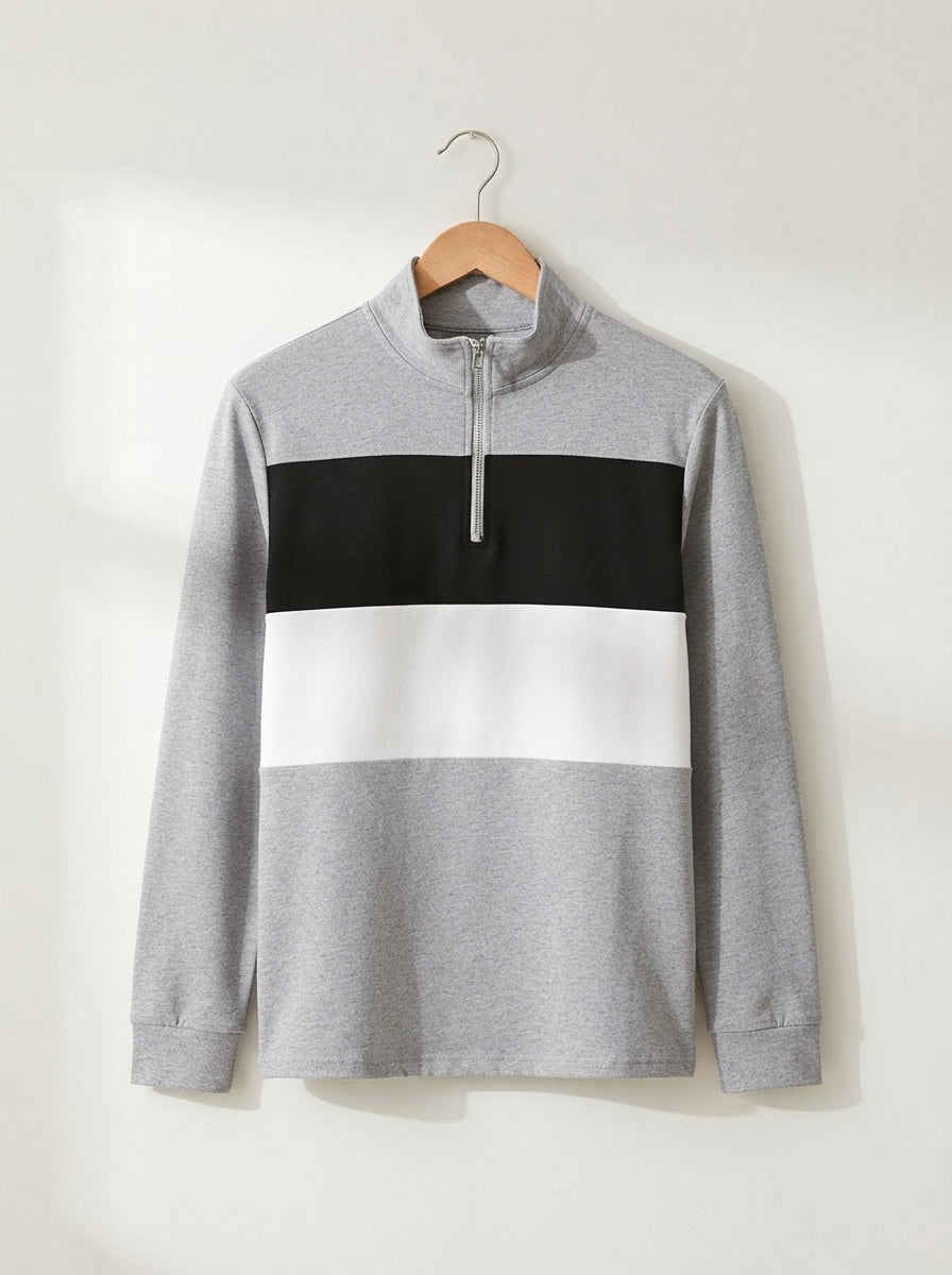Knitted Colour Block Quarter-Zip Polo Shirt