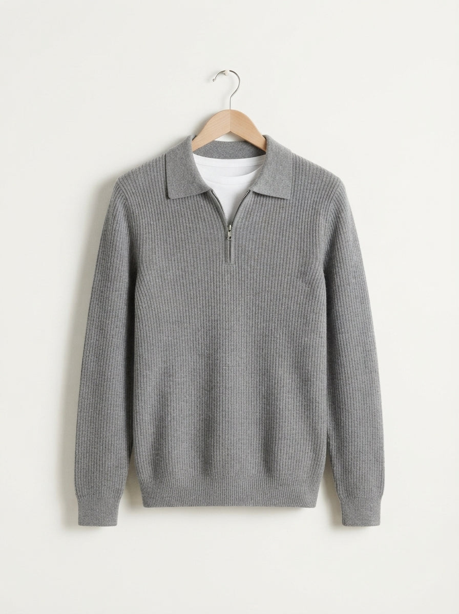 Fitted Knit Quarter Zip Sweater