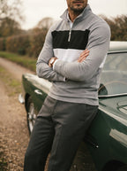Knitted Colour Block Quarter-Zip Polo Shirt