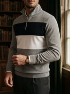 Knitted Colour Block Quarter-Zip Polo Shirt