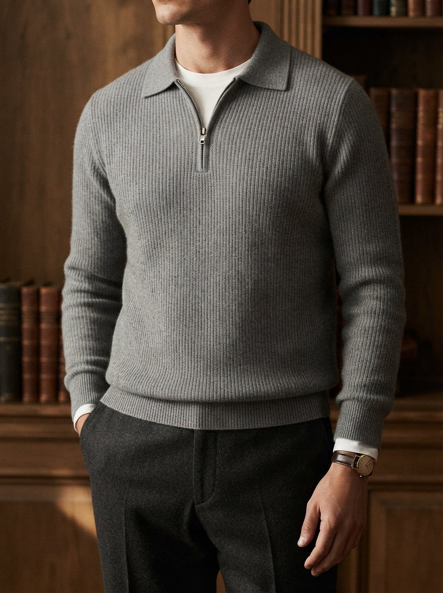 Fitted Knit Quarter Zip Sweater
