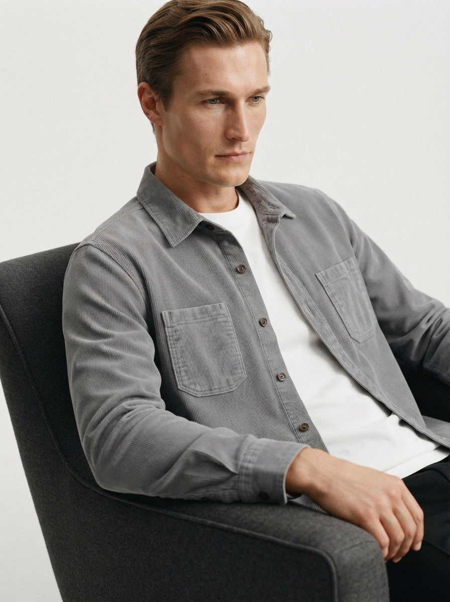 Men's Casual Corduroy Lapel Collar Overshirt