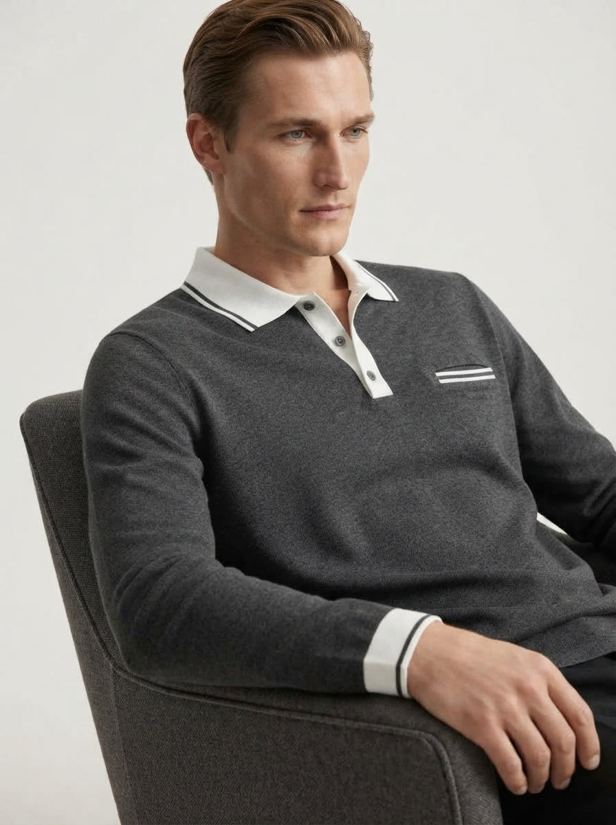 Long Sleeve Polo Shirt Contrast Collar