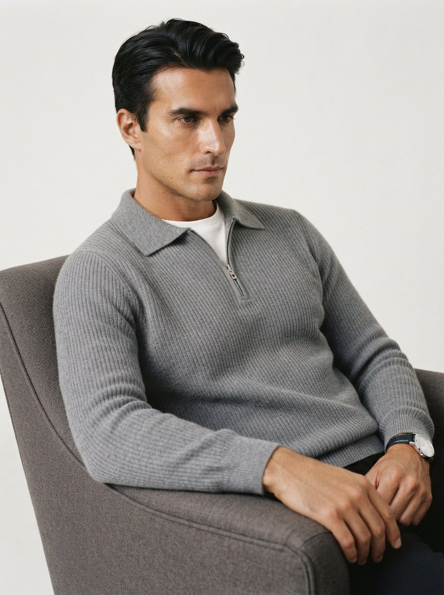 Fitted Knit Quarter Zip Sweater