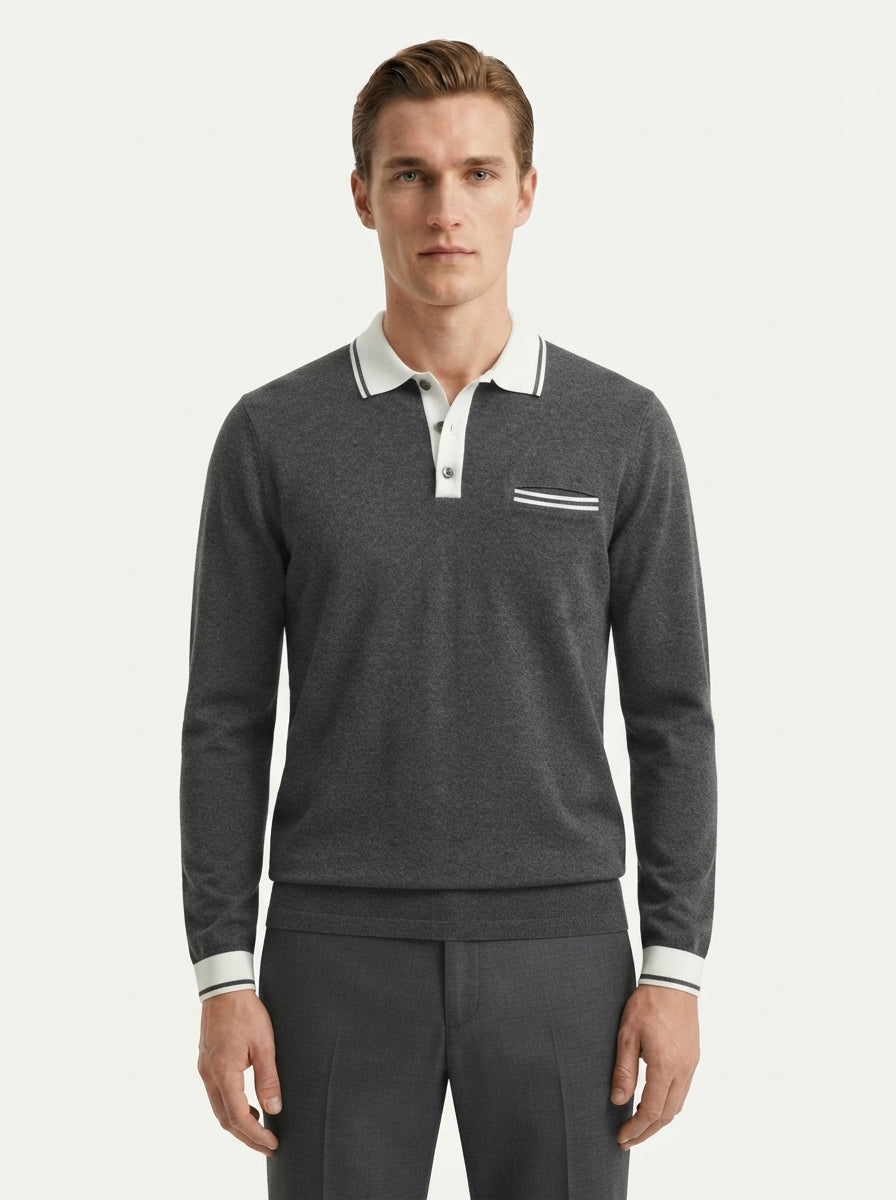 Long Sleeve Polo Shirt Contrast Collar