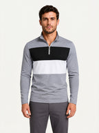 Knitted Colour Block Quarter-Zip Polo Shirt