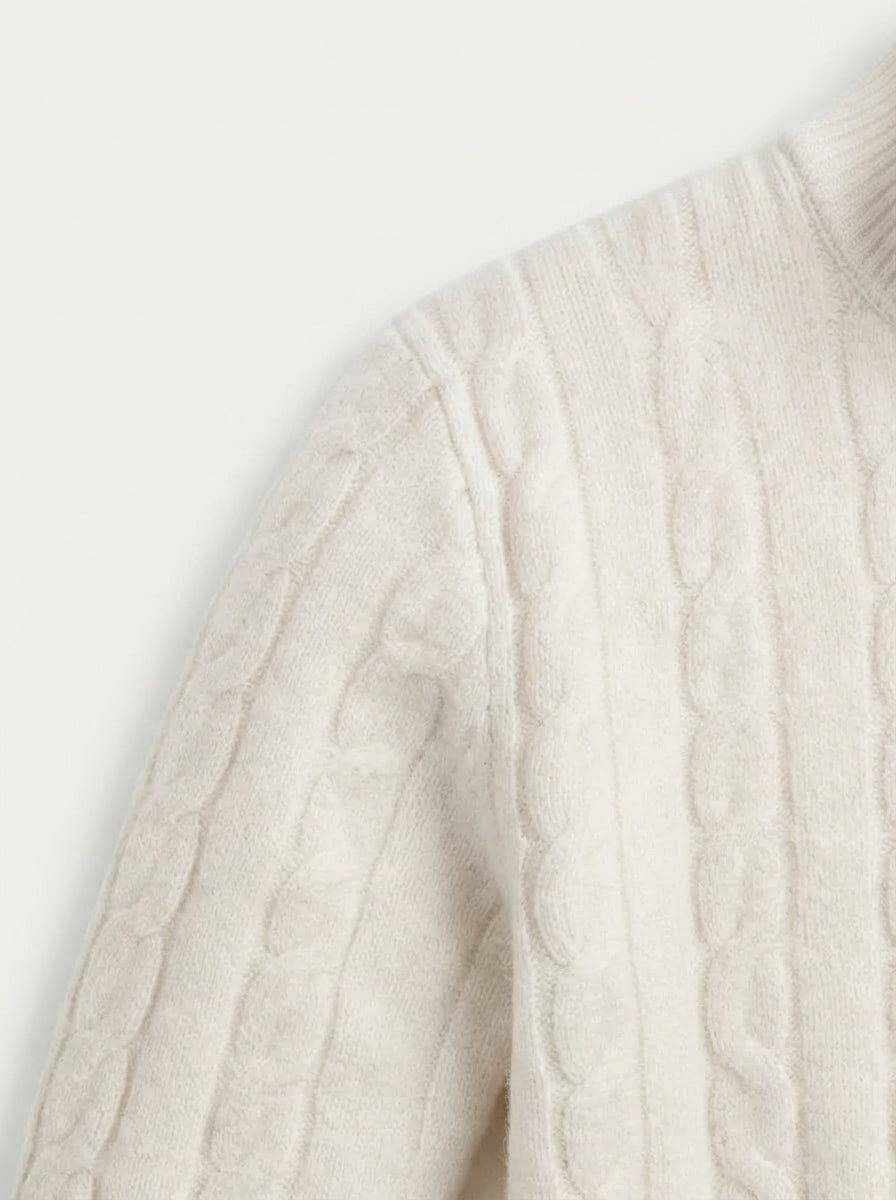 Merino Wool Cable Knit Quarter Zip Sweater