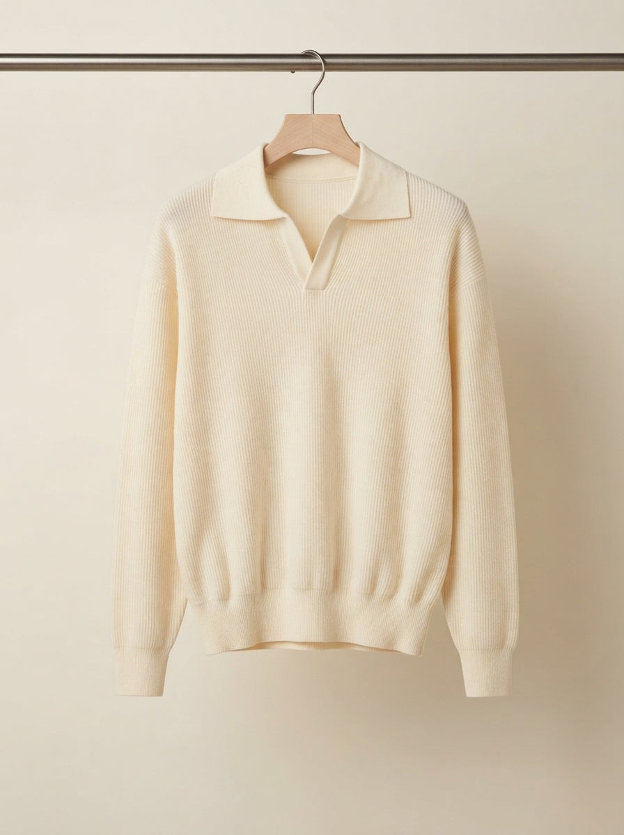 Men's Smart Casual Textured Knit Polo Sweater
