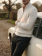 Merino Wool Cable Knit Quarter Zip Sweater