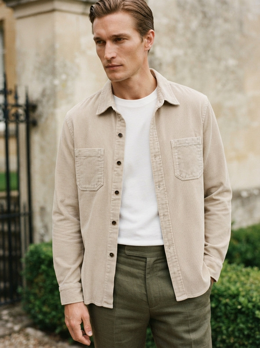 Men's Casual Corduroy Lapel Collar Overshirt