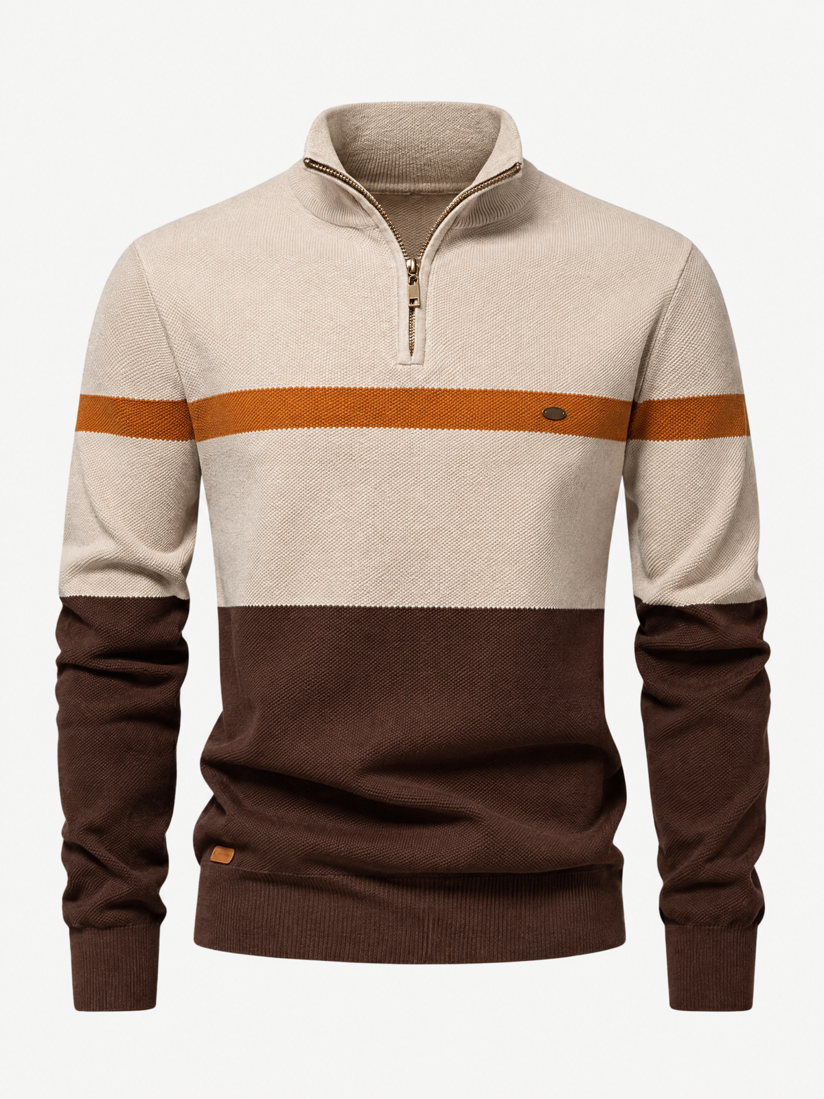 Colour Block Cotton Quarter-Zip Sweater