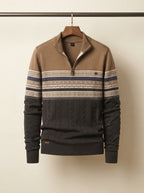 Cozy Cable Knit Two-Tone Quarter-Zip Sweater